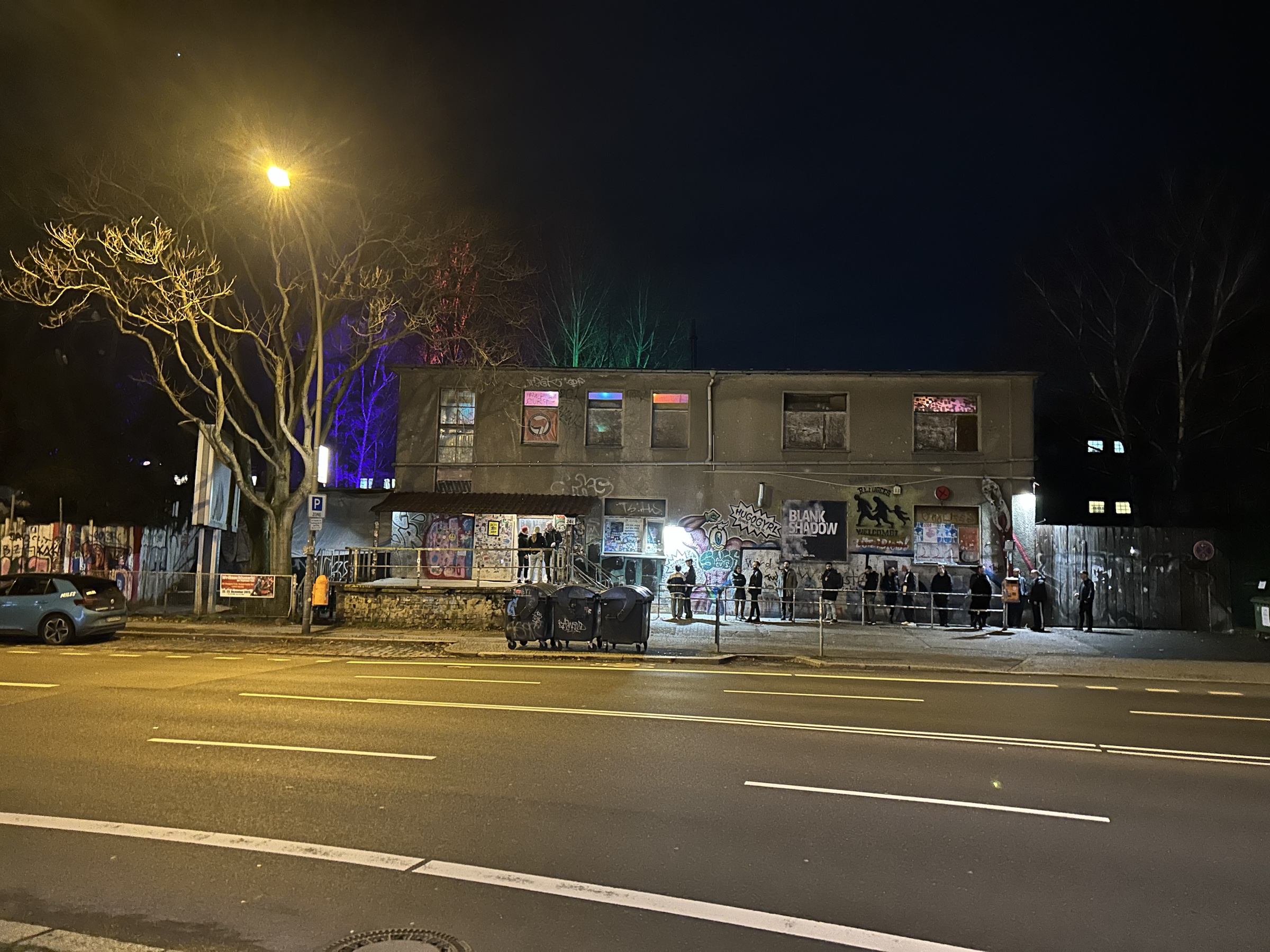 Night view of the cultural venue about blank beside a road