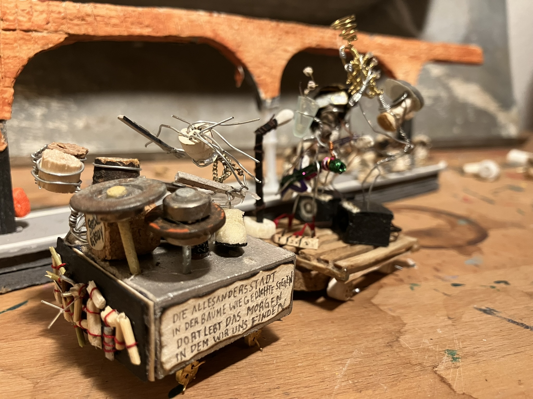 Close up of miniature band construction